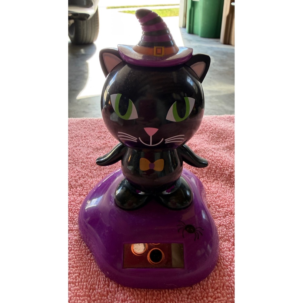 Halloween Black Cat Witch Hat Solar Dancing Bobble Head Decoration Figure